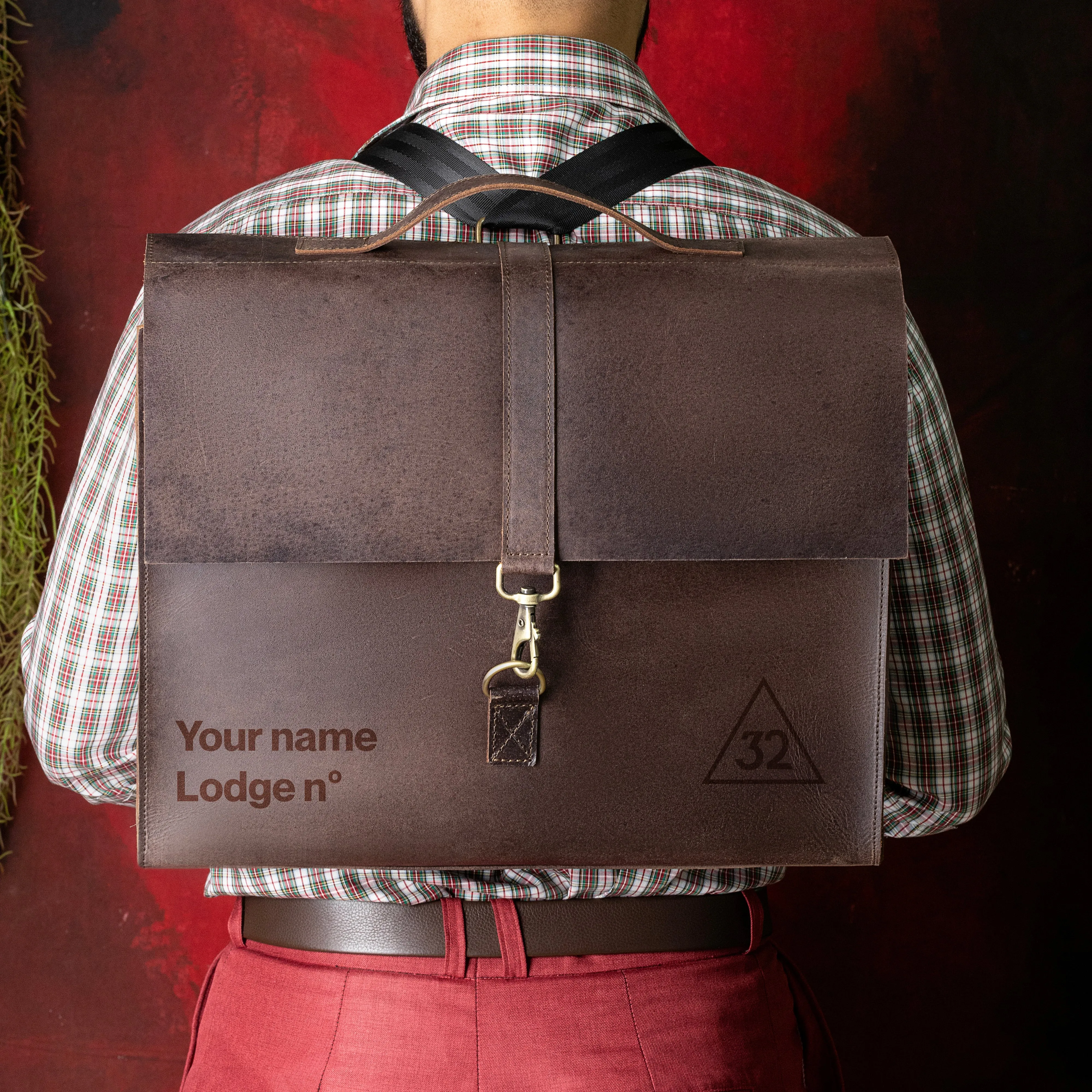 32nd Degree Scottish Rite Briefcase - Genuine Cow Leather Convertible Bag