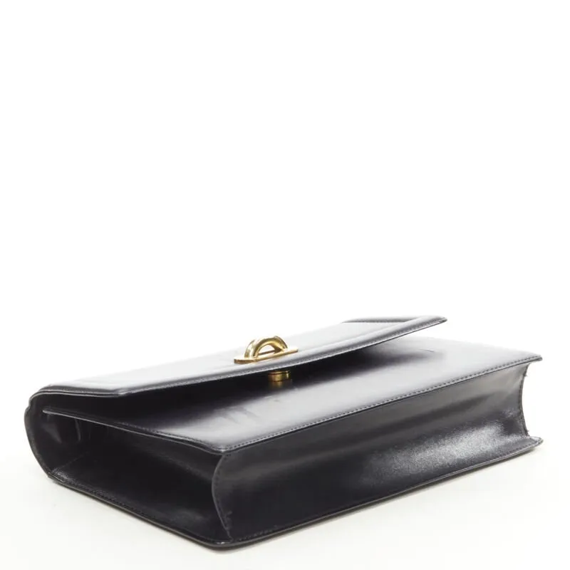 BALLY black smooth leather gold ring lock magnetic flap shoulder bag