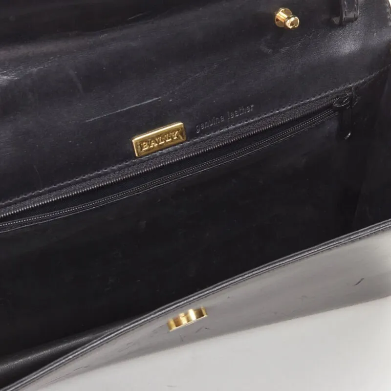 BALLY black smooth leather gold ring lock magnetic flap shoulder bag
