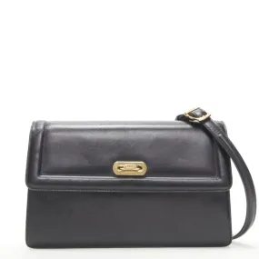 BALLY black smooth leather gold ring lock magnetic flap shoulder bag