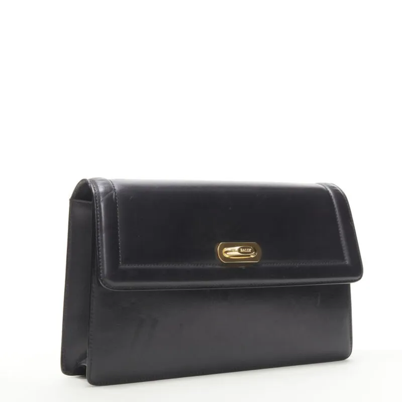 BALLY black smooth leather gold ring lock magnetic flap shoulder bag