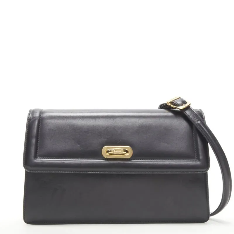 BALLY black smooth leather gold ring lock magnetic flap shoulder bag