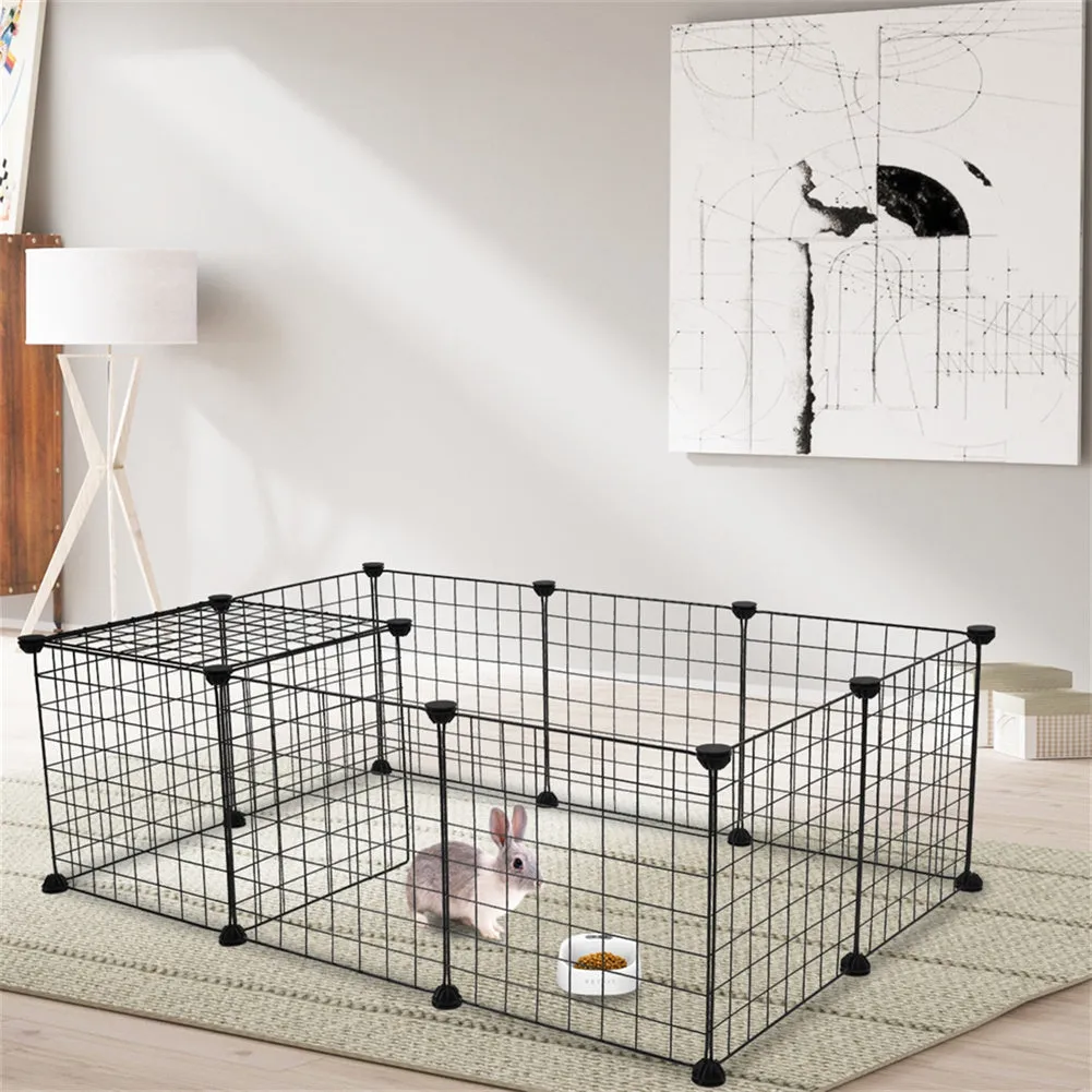 BEESCLOVER 12pcs Pet Playpen Portable Indoor Metal Wire DIY Expandable Easy to Assemble Yard Fence