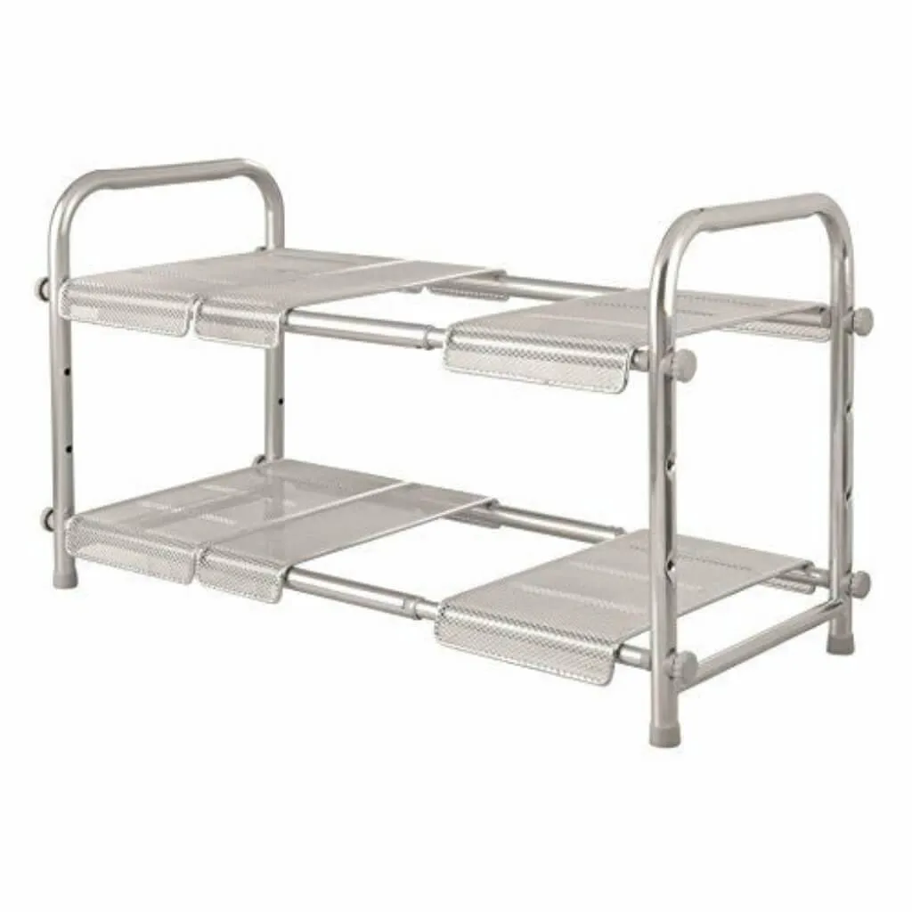 CABRINI UNDER SINK ORGANIZER 2 TIER EXPANDABLE SHELF SILVER