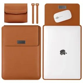 Elegant 13-inch PU Leather MacBook Air Pro Sleeve Set with Medium Bag & Cable Organizers