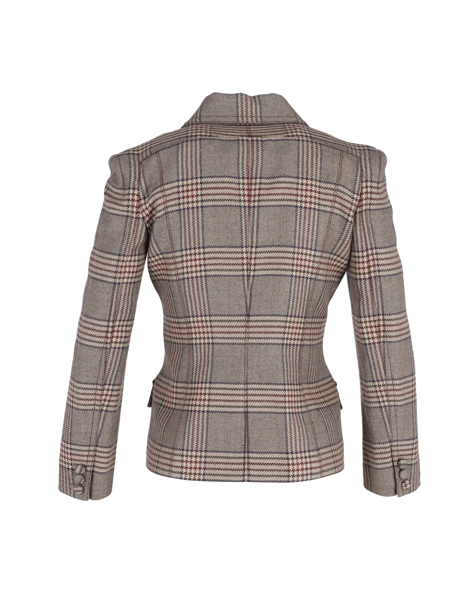 Fendi Double Breasted Prince Of Wales Checked Jacket in Brown Wool