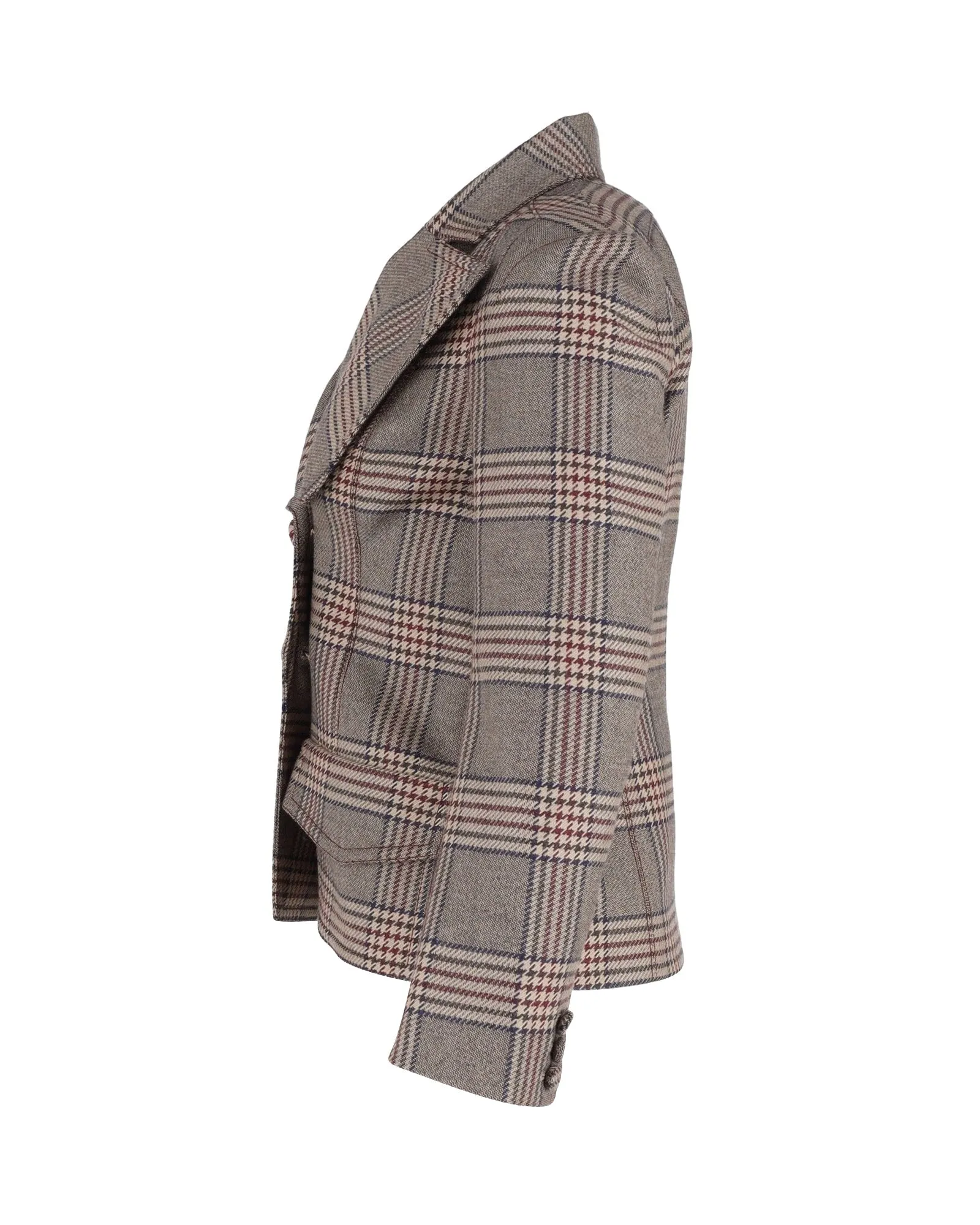 Fendi Double Breasted Prince Of Wales Checked Jacket in Brown Wool