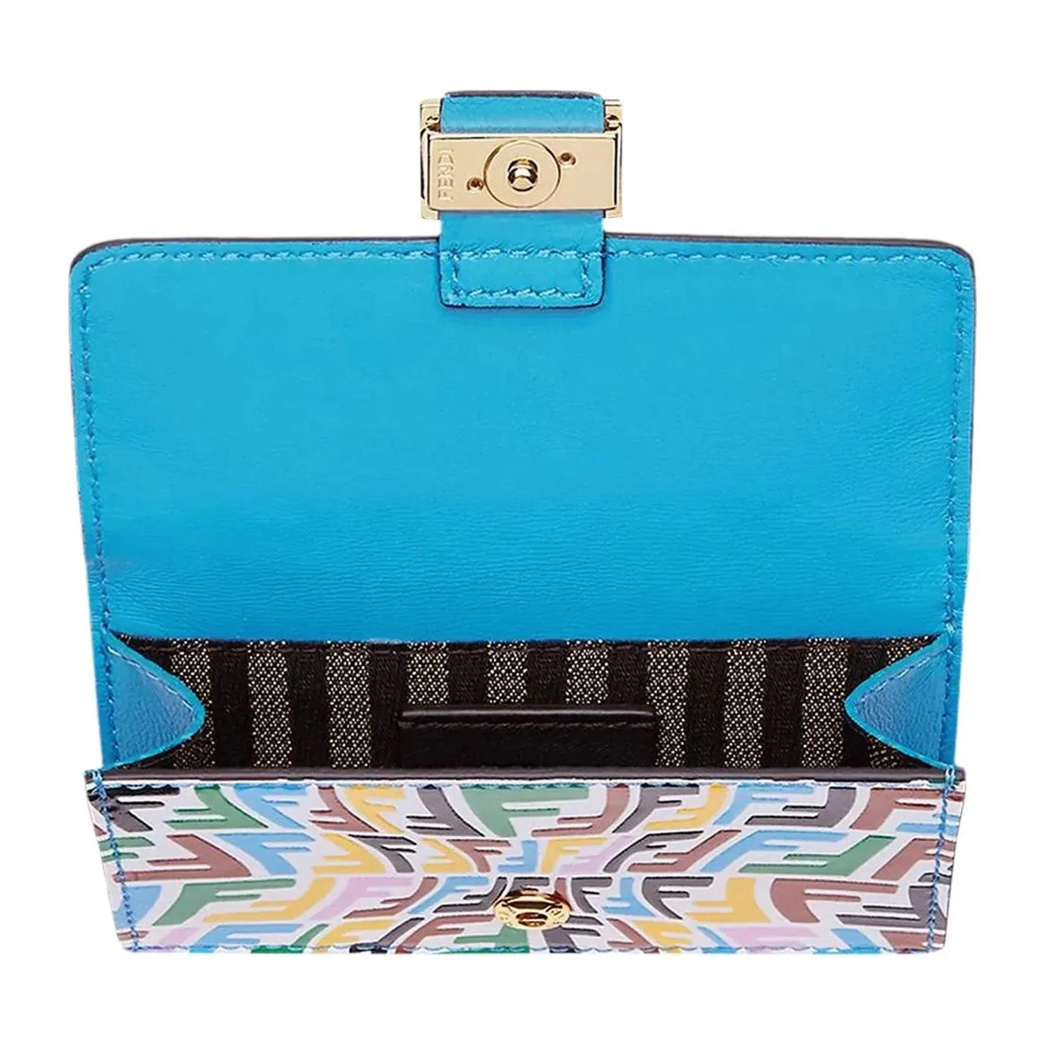 Fendi Vertigo Baguette Multicolor Leather Card Holder Wallet 8M0423