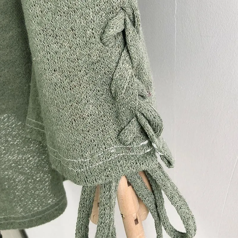 Flared Sleeve Lace up Knitted Dress