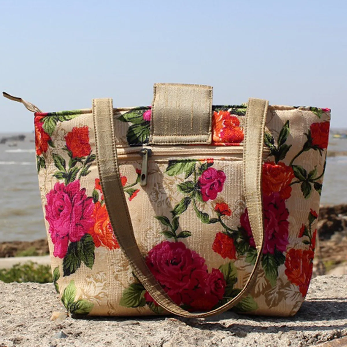 Handcrafted Floral Print Flap Shoulder Bag