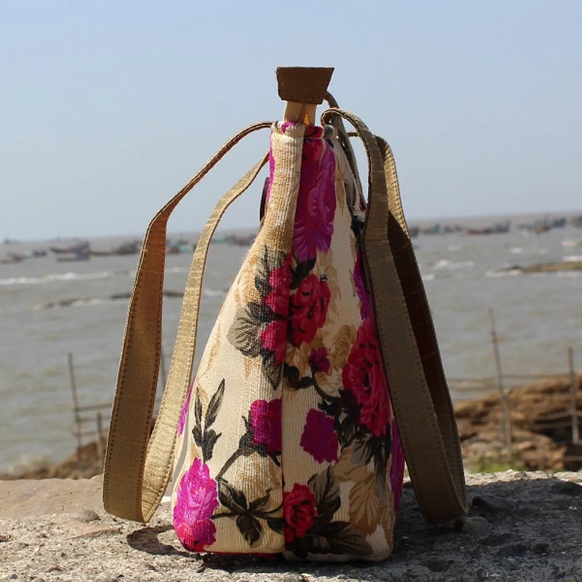 Handcrafted Floral Print Flap Shoulder Bag