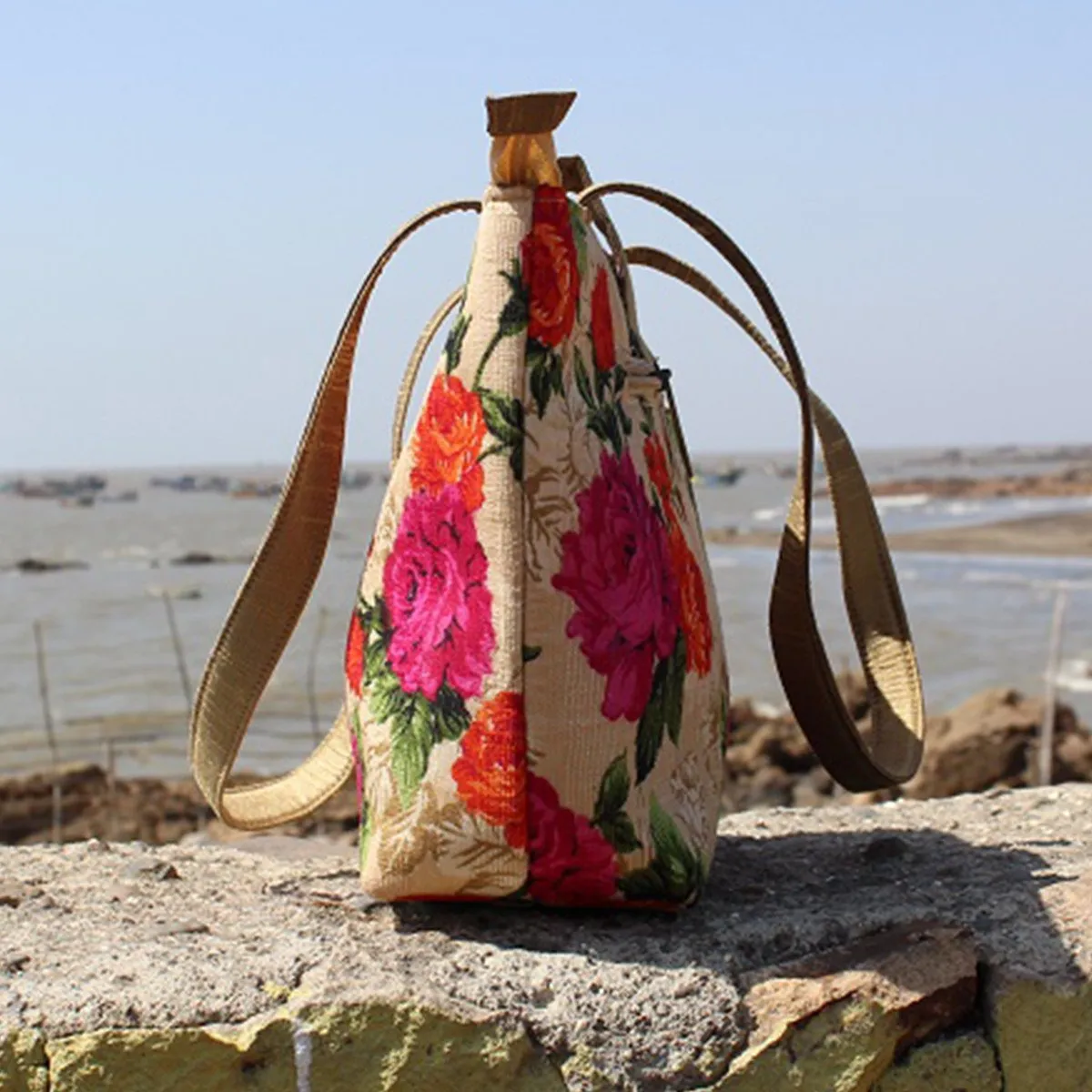 Handcrafted Floral Print Flap Shoulder Bag