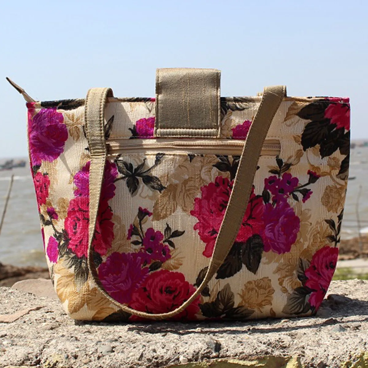Handcrafted Floral Print Flap Shoulder Bag