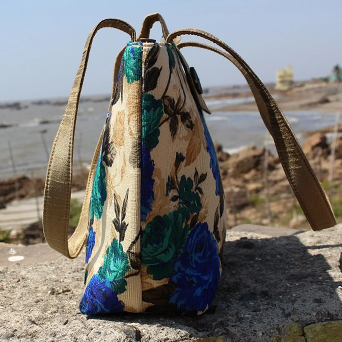 Handcrafted Floral Print Flap Shoulder Bag