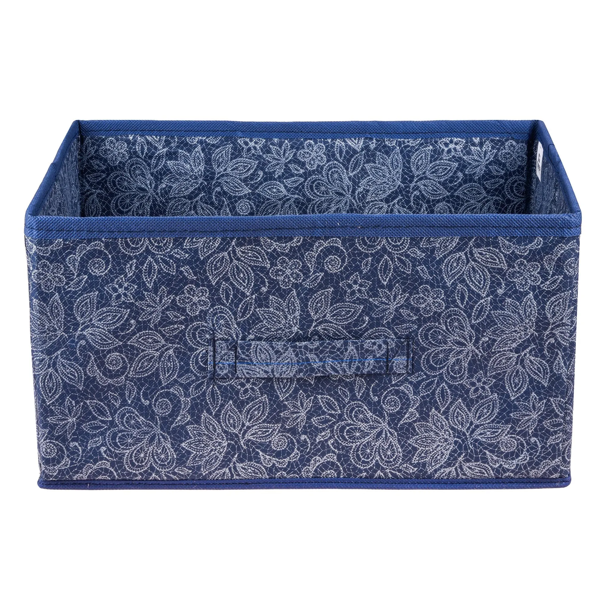 Kuber Industries Drawer Storage Box | Storage Bin for Clothes | Wardrobe Organizer for Books | Closet Box with Handle | Non-Woven Storage Box | Flower Printed Storage Box | Navy Blue