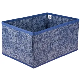 Kuber Industries Drawer Storage Box | Storage Bin for Clothes | Wardrobe Organizer for Books | Closet Box with Handle | Non-Woven Storage Box | Flower Printed Storage Box | Navy Blue