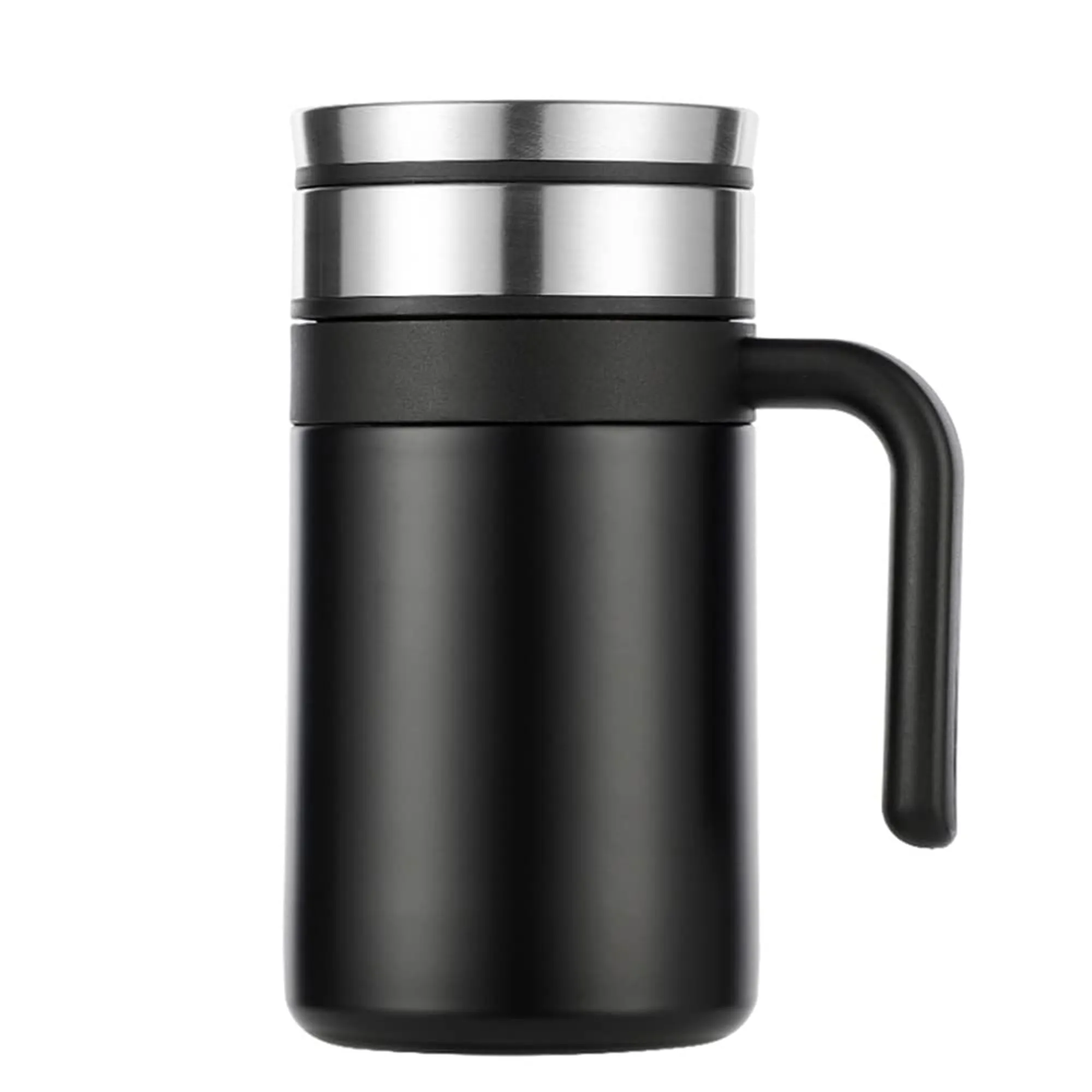 Kuber Industries Vacuum Insulated Hot & Cold Beverages Tea/Coffee Tumbler Mug with Lid & Handle for Office, Gym & Travel | Stainless Steel Leak-Proof Thermos for Coffee & Water | Black