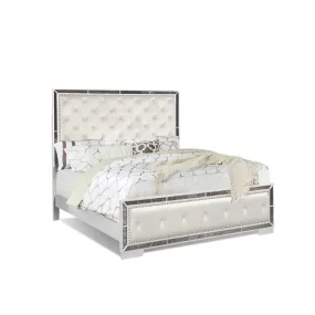Le Anzell | Large White Queen Bed with Mirror Trim