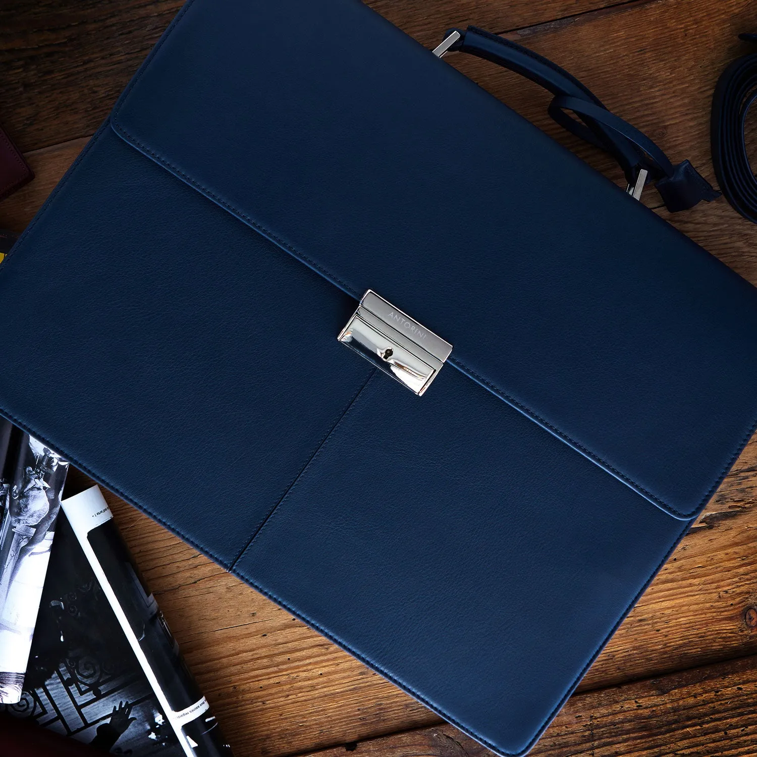 Leather Briefcase in Navy