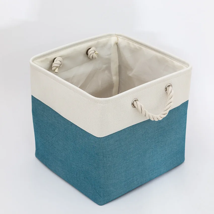 Linen Stitching Foldable Storage Box With Cotton Rope Handle Toy Storage Basket Daily Necessities Organizing Basket
