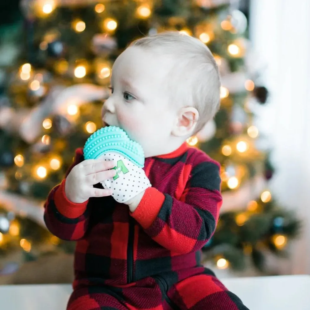 Malarkey Kids Munch Mitt Teething Mitt - Aqua Polka Dots