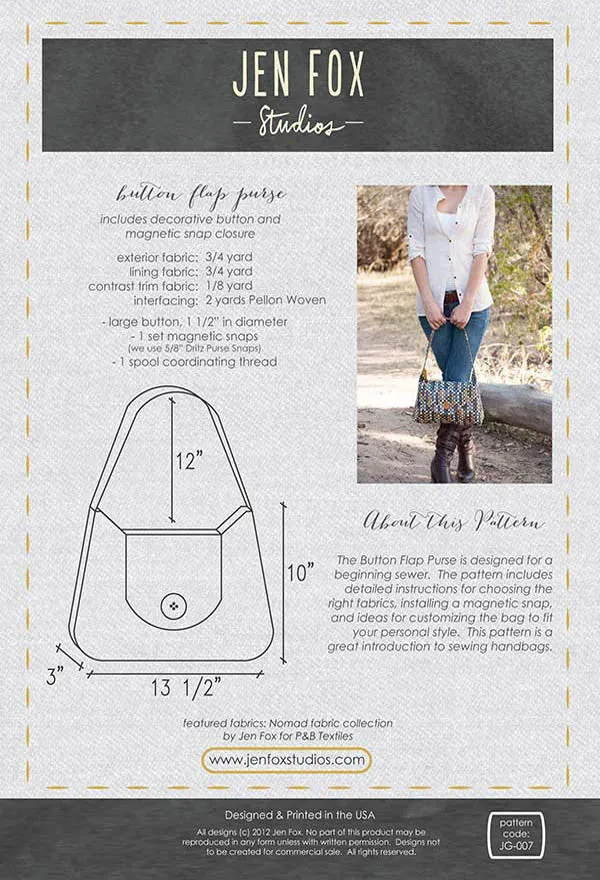 Pattern - Bottom Flap Purse by Jen Fox Studios (JG-007)
