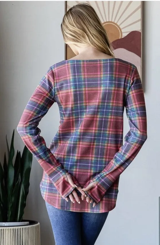 Red/Blue Plaid Top w/Thumbhole - #8504-8509