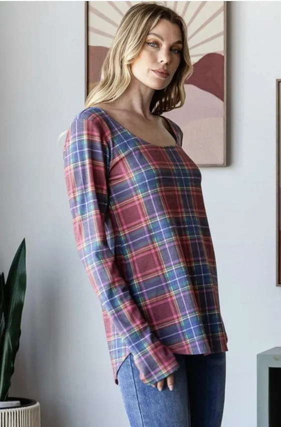Red/Blue Plaid Top w/Thumbhole - #8504-8509