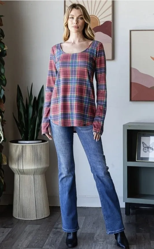 Red/Blue Plaid Top w/Thumbhole - #8504-8509