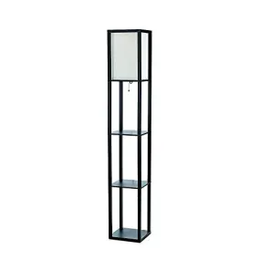 SIMPLE DESIGNS LF1014-BLK FLOOR LAMP ETAGERE ORGANIZER STORAGE SHELF WITH LINEN SHADE, BLACK