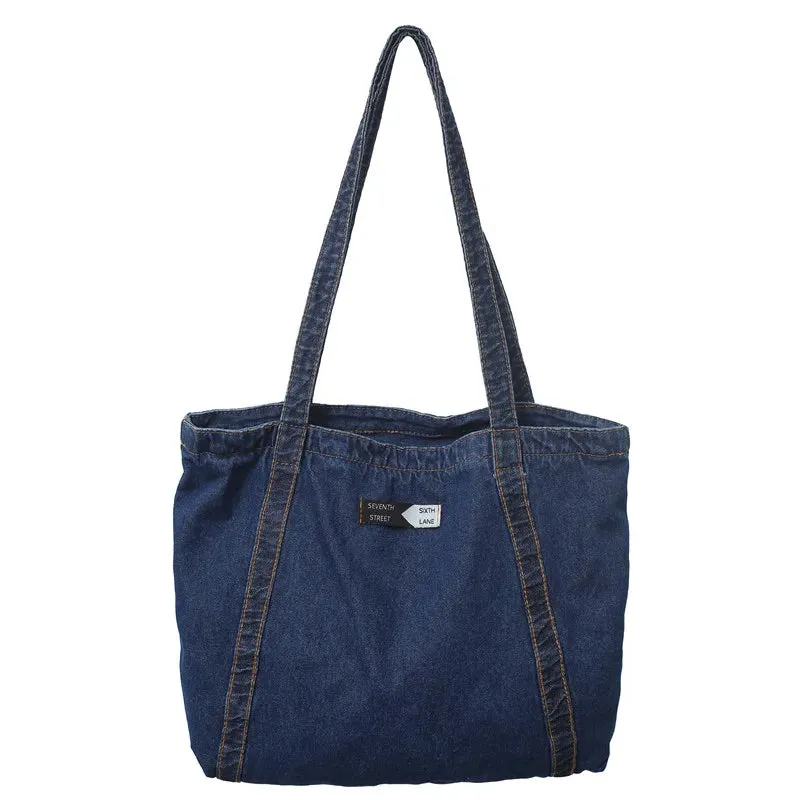 Uniwim Denim Women's Bag New Eco Reusable Ladies Handbags Canvas Shopping Travel Shoulder Bags Unisex Jeans Crossbody Bag Shoppers