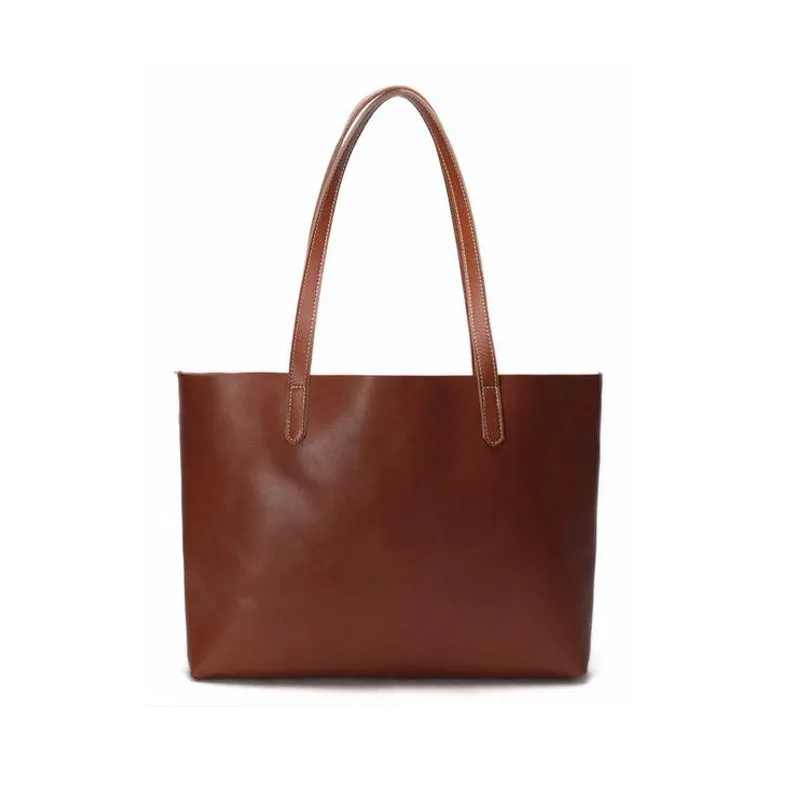 Vintage Genuine Leather Women Tote Bag Handmade Shopping Bag